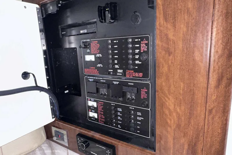 Slide: The Image of Control panel of 2022 Formula 350 Sun Sport boat with wood finish. - 33