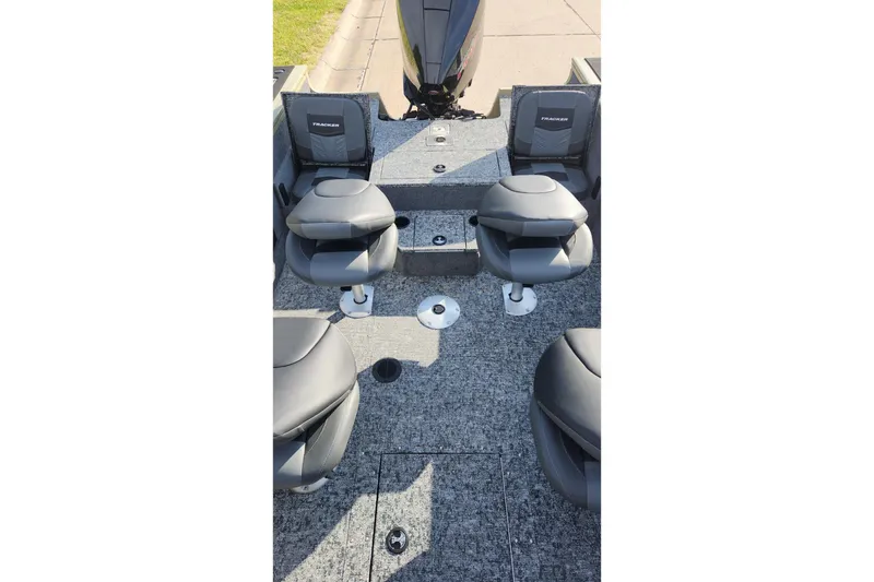 Slide: The Image of 2026 Tracker Targa V-19 Combo boat interior with foot pedal and wiring details. - 10