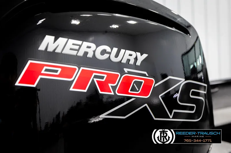 Slide: The Image of Mercury Pro XS engine on 2026 Lund 1800 Explorer Sport boat, Reeder-Trausch Marine logo. - 39