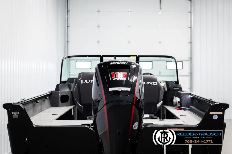 Slide: The Image of 2026 Lund 1800 Explorer Sport boat with Mercury 115 engine in showroom. - 5