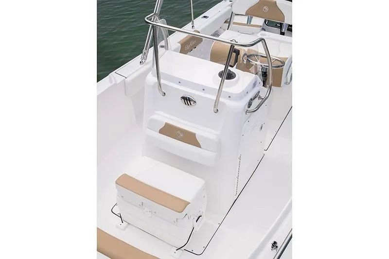 Slide: The Image of 2026 Edgewater 188CC boat interior with console and seating, showcasing sleek design and functionality. - 3