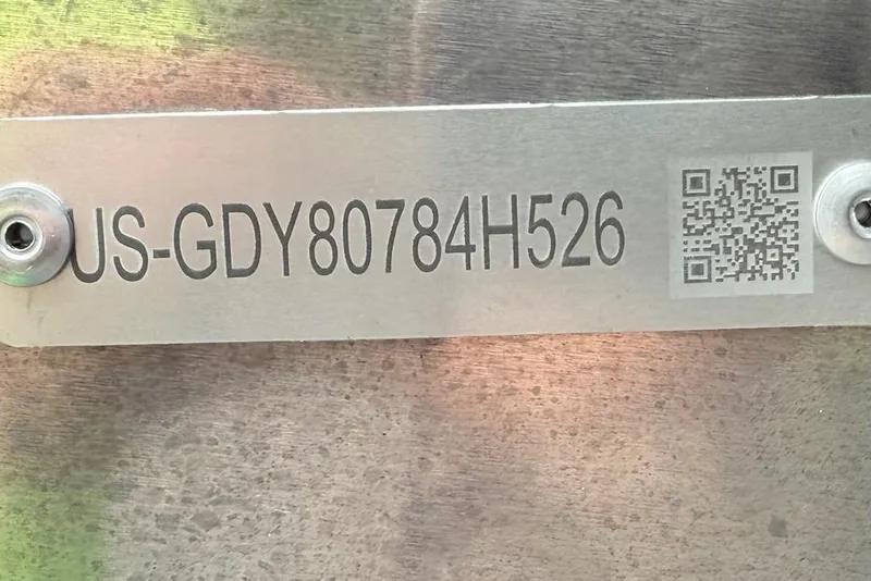 Slide: The Image of Metal plate with QR code and serial number "US-GDY80784H526" on Godfrey Xperience EX2286SBX, 2026 model. - 11