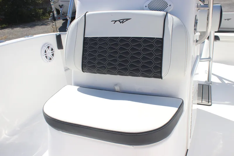 Slide: The Image of 2026 Tidewater 180 CC Adventure boat seat with stylish black and white upholstery. - 8