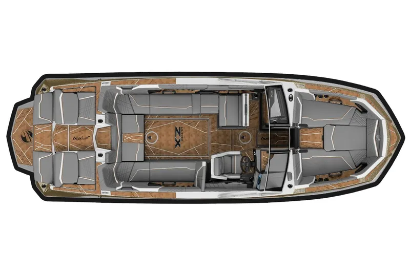 Slide: The Image of Manufacturer Provided Image: 2024 Tigé Ultré 25ZX boat interior, top view, featuring spacious seating and modern design. - 13
