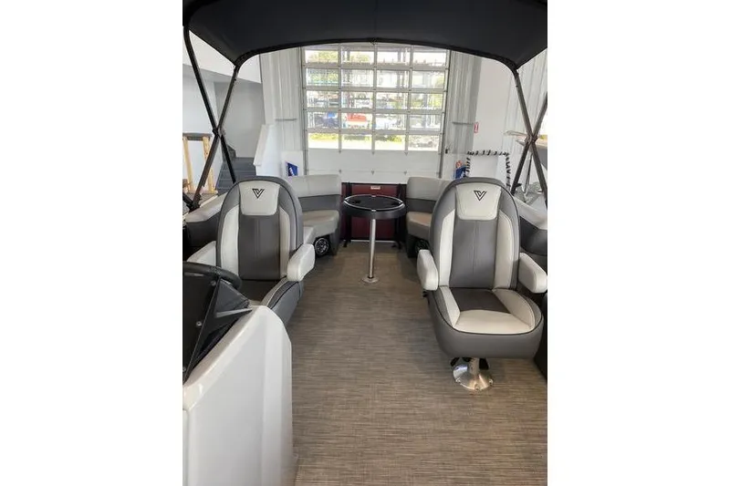 Slide: The Image of Interior of 2025 Viaggio Lago V-U boat with modern seating and table. - 15