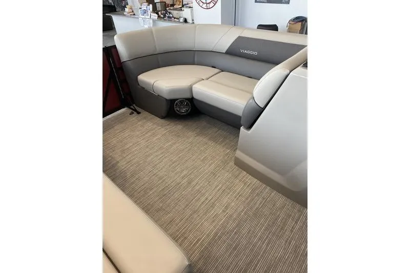 Slide: The Image of Luxurious interior of 2025 Viaggio Lago V-U boat with plush seating. - 16