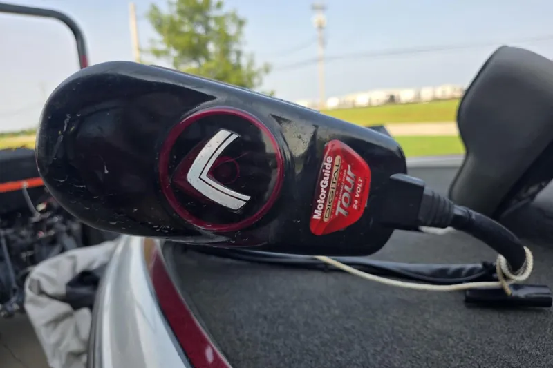 Slide: The Image of Close-up of a MotorGuide trolling motor on a 2006 Triton Tr-21X HP DC boat. - 1