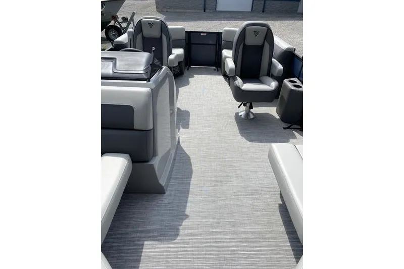 Slide: The Image of Interior of 2025 Viaggio Lago V-U boat with modern seating and flooring. - 15