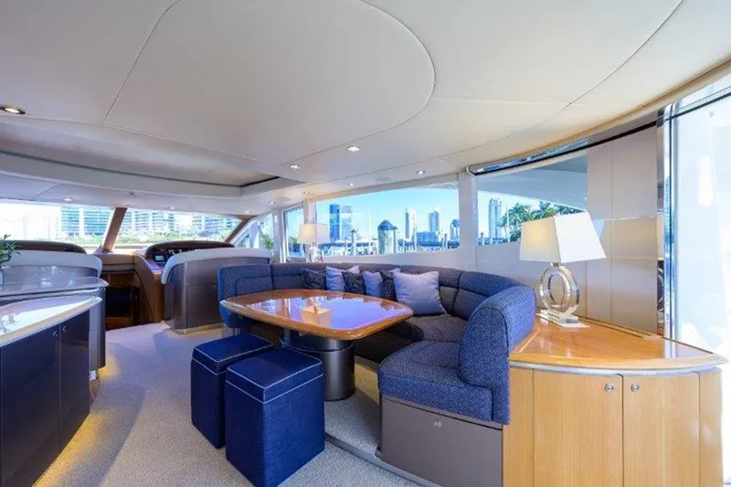 Slide: The Image of Luxurious interior of 2005 McMullen & Wing Custom Express Sport Cruiser yacht with city skyline view. - 4