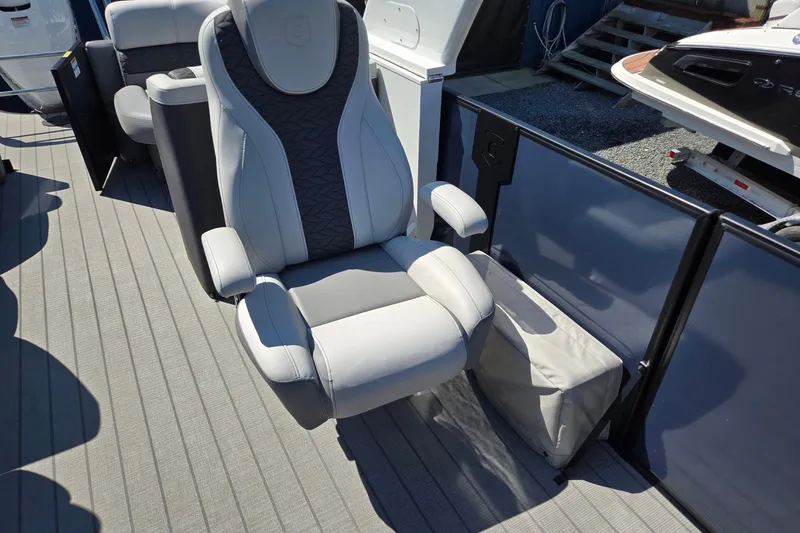 Slide: The Image of Luxury seating on 2025 Godfrey Monaco 255 SB pontoon boat, featuring modern design and comfort. - 16