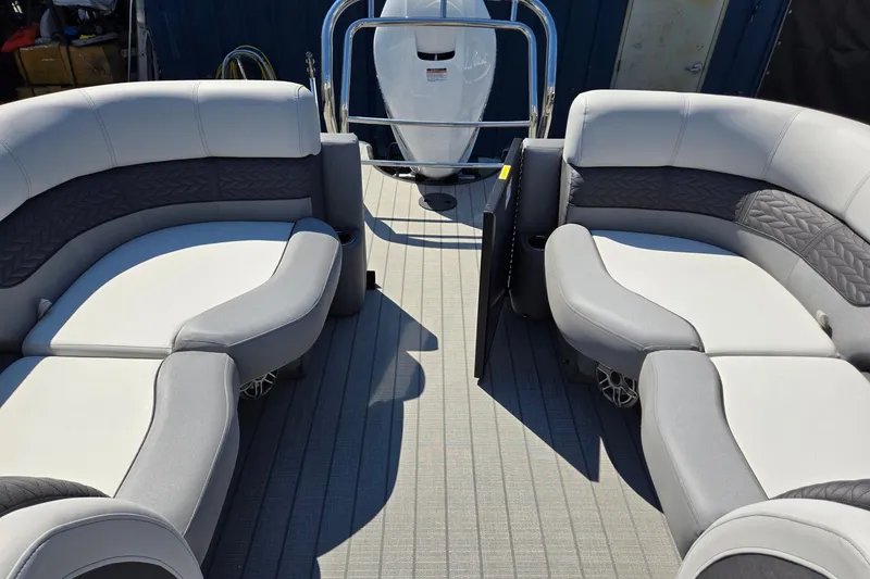 Slide: The Image of 2025 Godfrey Monaco 255 SB boat interior with luxurious seating and modern design. - 23