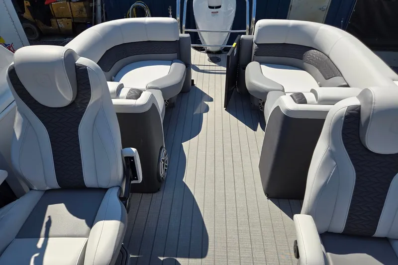 Slide: The Image of Luxurious seating on 2025 Godfrey Monaco 255 SB pontoon boat, featuring modern design and comfort. - 39