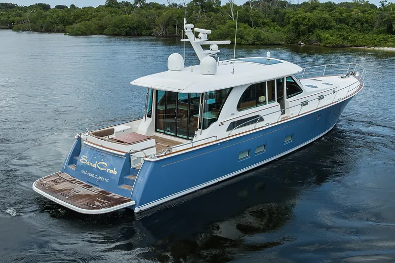 Slide: The Image of Sabre 66 SANDCRAB - Starboard Aft Aerial Profile - 80