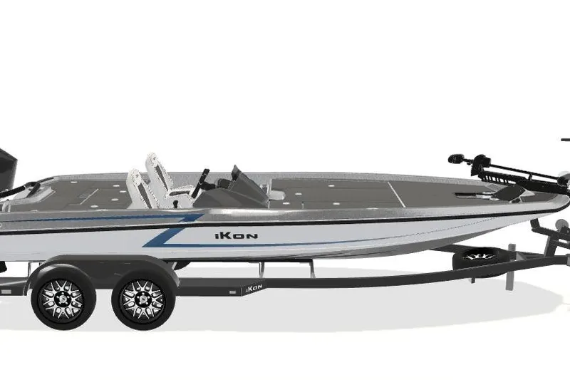 The Image of 2026 iKon LXE21 boat on trailer, parked outside a garage in daylight. - 1