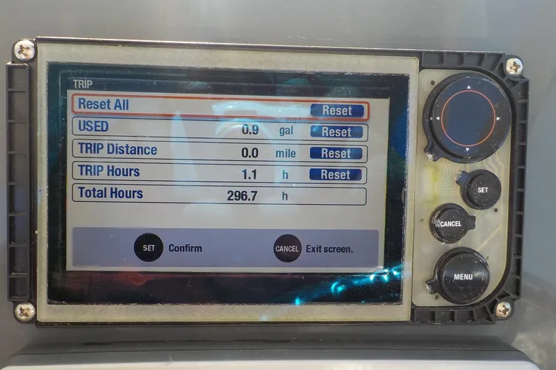 Slide: The Image of Boat dashboard display showing trip data for 2013 Pursuit DC 265 Dual Console. - 9
