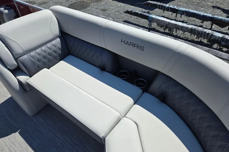Slide: The Image of Luxurious seating on 2026 Harris Cruiser 230 pontoon boat with quilted upholstery. - 12
