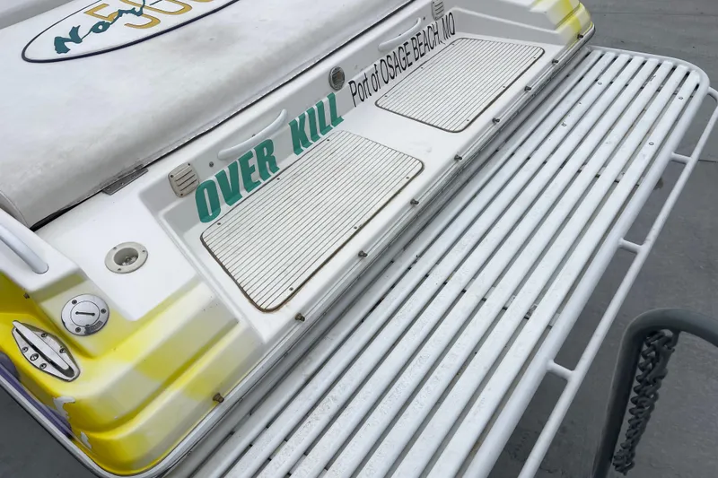 Slide: The Image of 1998 Nor-Tech 5000V Diesel boat with "OVER KILL" text, Osage Beach, MO. - 12