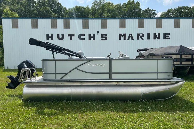 The Image of 2025 Bentley Pontoons LE 180 3PT at Hutch's Marine, side view on grass. - 1
