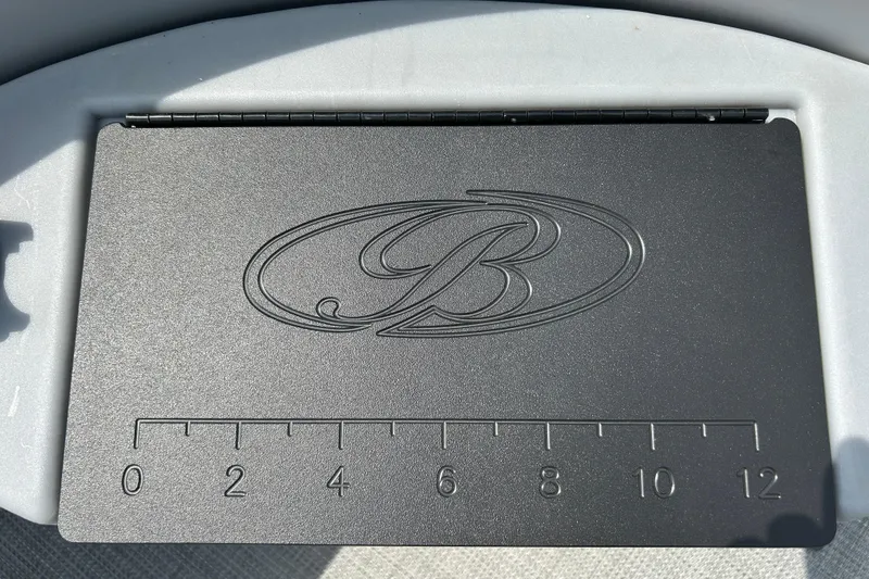 Slide: The Image of Bentley Pontoons LE 180 3PT 2025, black panel with logo and measurement scale. - 13