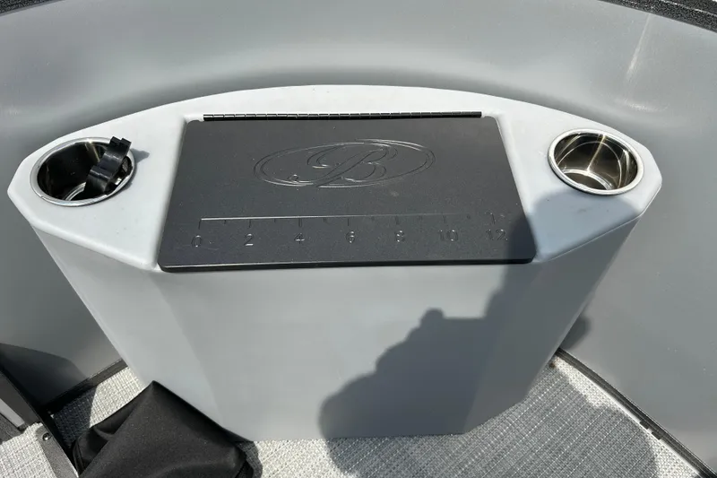 Slide: The Image of 2025 Bentley Pontoons LE 180 3PT console with cup holders and embossed logo. - 15
