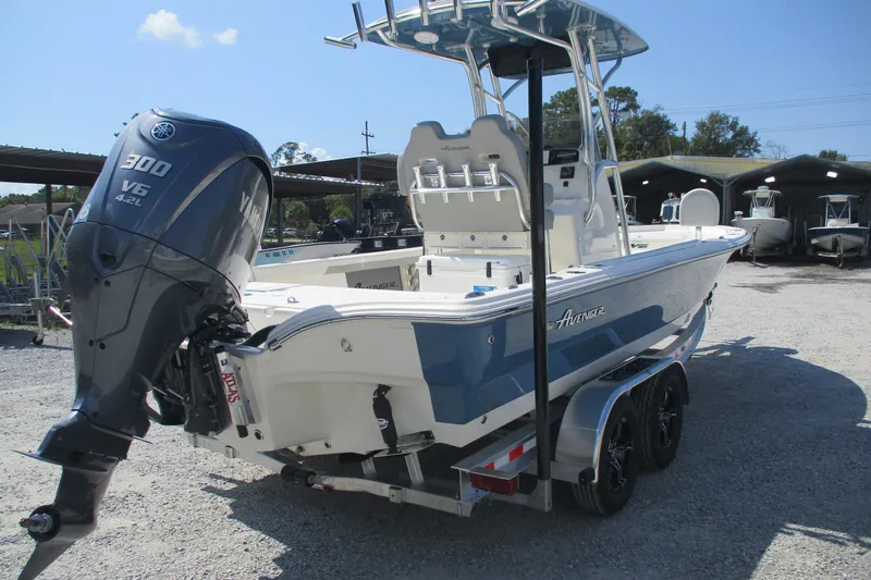 Slide: The Image of 2026 Avenger AV26 boat with Yamaha 300 V6 engine on trailer. - 8