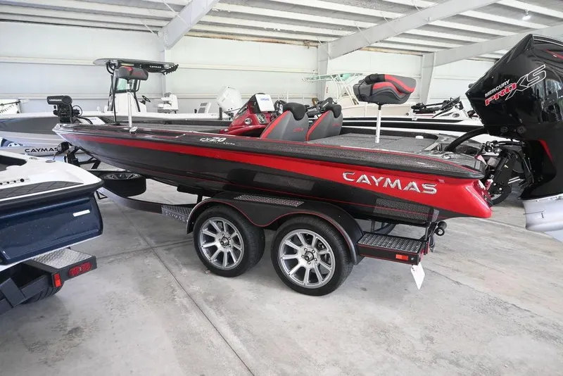 The Image of 2026 Caymas CX20 PRO bass boat in showroom, featuring sleek design and powerful engine. - 0