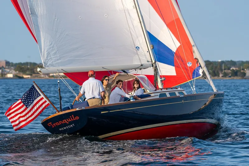 Slide: The Image of Sailing on a 2008 Morris Yachts M36 with colorful sails and American flag. - 4