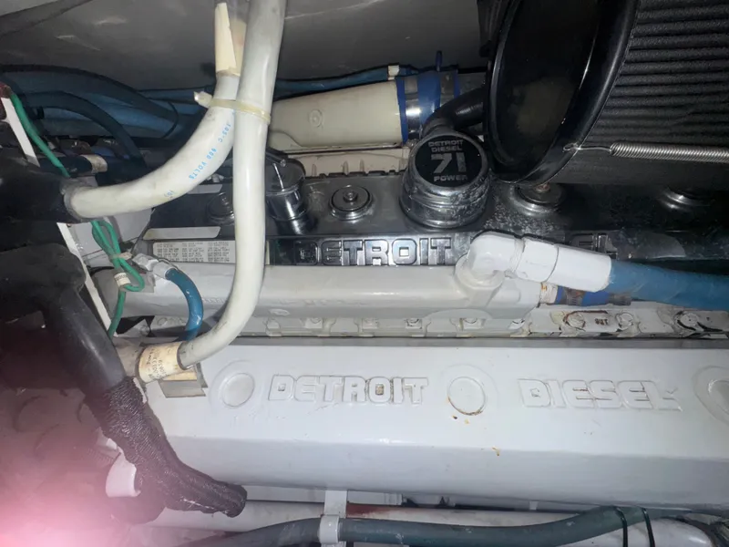 Slide: The Image of Engine compartment of a 1995 Bertram 50 Convertible with Detroit Diesel components. - 41