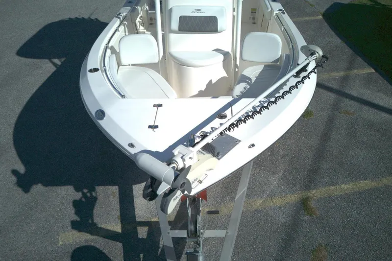 Slide: The Image of 2022 Cobia 201 Center Console boat on trailer, top view. - 11