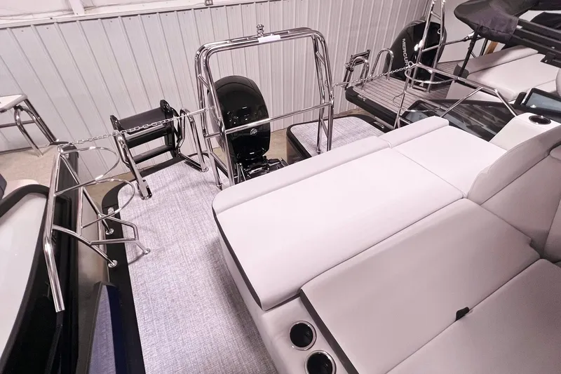 Slide: The Image of 2025 Harris Cruiser 230 Heritage Edition interior with plush seating and modern design. - 13