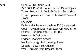 Slide: The Image of 2023 Nautique Super Air Nautique G23 features and specifications list. - 15