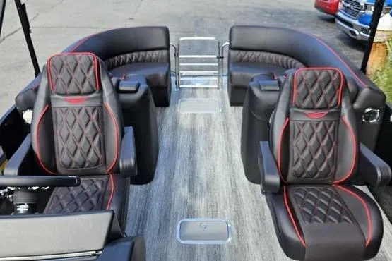 Slide: The Image of Luxurious interior of 2026 Bennington 23 RFB boat with plush seating and modern design. - 3