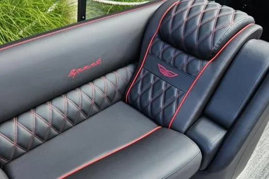 Slide: The Image of Luxurious black and red quilted seating in 2026 Bennington 23 RFB boat. - 9