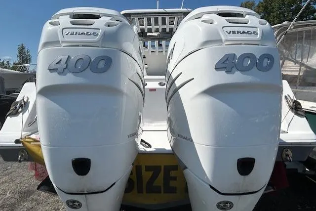 Slide: The Image of Twin 400 Verado engines on a 2021 Tidewater 320 CC Adventure boat. - 21