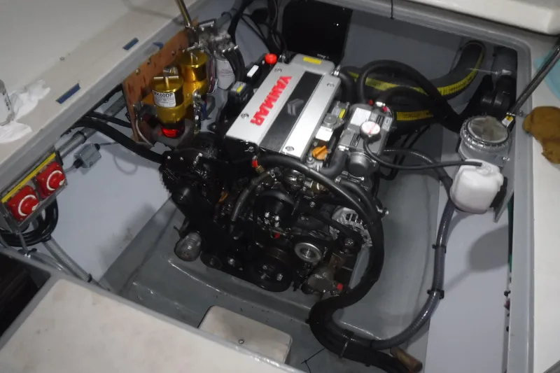 Slide: The Image of Engine compartment of Vision 444, 2021 model, featuring a Yanmar engine. - 18