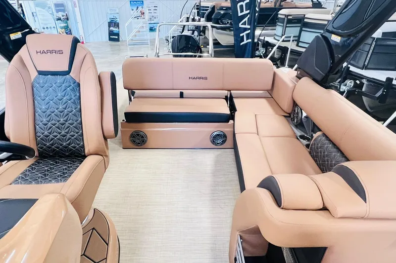 Slide: The Image of Luxurious interior of 2025 Harris 250 Grand Mariner V10 400 pontoon boat. - 11