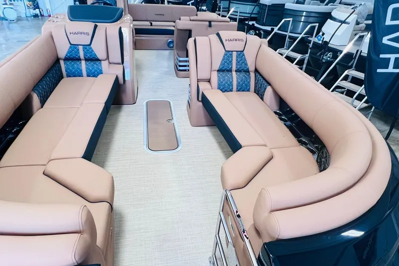 Slide: The Image of Luxurious interior of 2025 Harris 250 Grand Mariner V10 400 pontoon boat. - 6