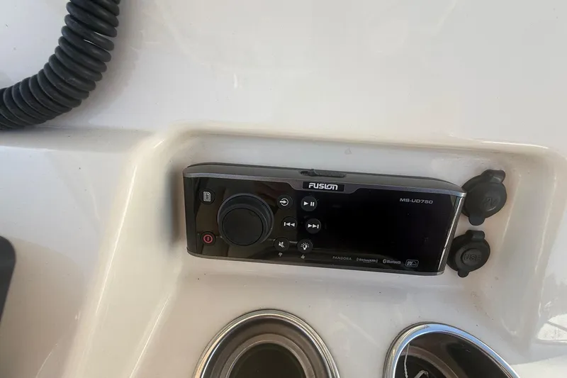 Slide: The Image of Fusion MS-UD750 stereo system on 2017 Grady-White Canyon 271 FS boat dashboard. - 32