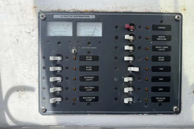 Slide: The Image of 12-volt DC distribution panel on 2001 Force Power Cat boat. - 16