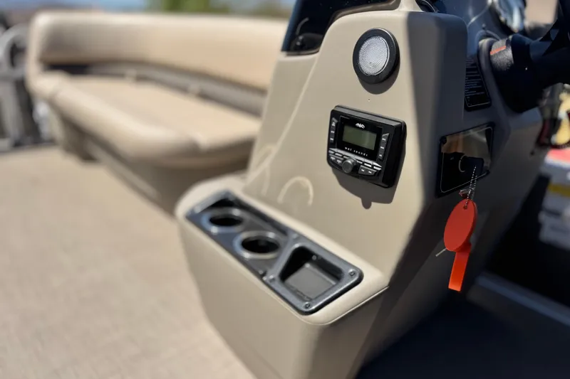 Slide: The Image of Interior of 2025 Sun Tracker Party Barge 16 DLX with console and seating. - 20