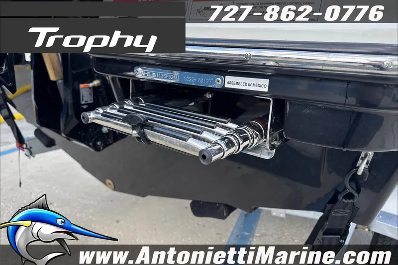 Slide: The Image of 2026 Trophy T22 Center Console boat with ladder, assembled in Mexico, displayed by Antonietti Marine. - 11