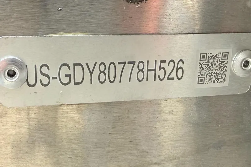 Slide: The Image of 2026 Godfrey Xperience EX2286SFLX identification plate with QR code and serial number. - 12