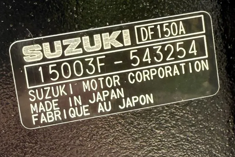 Slide: The Image of Label on Suzuki DF150A engine, serial number 15003F-543254, made in Japan. - 13