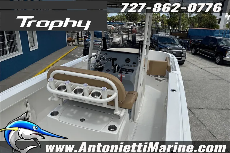 Slide: The Image of 2026 Trophy T22CC Center Console boat at Antonietti Marine dealership. - 12