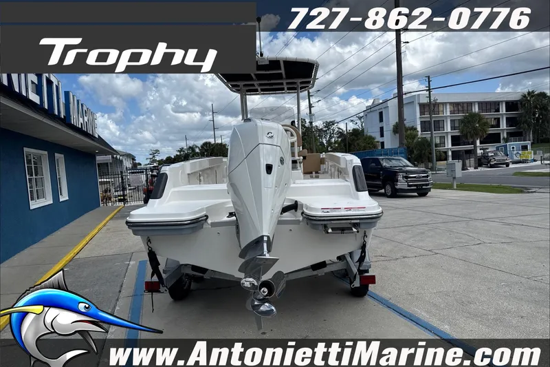 Slide: The Image of 2026 Trophy T22CC Center Console boat displayed at Antonietti Marine dealership. - 4