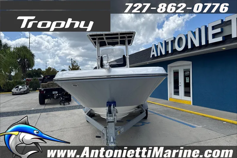 Slide: The Image of 2026 Trophy T22CC Center Console boat displayed at Antonietti Marine dealership. - 7