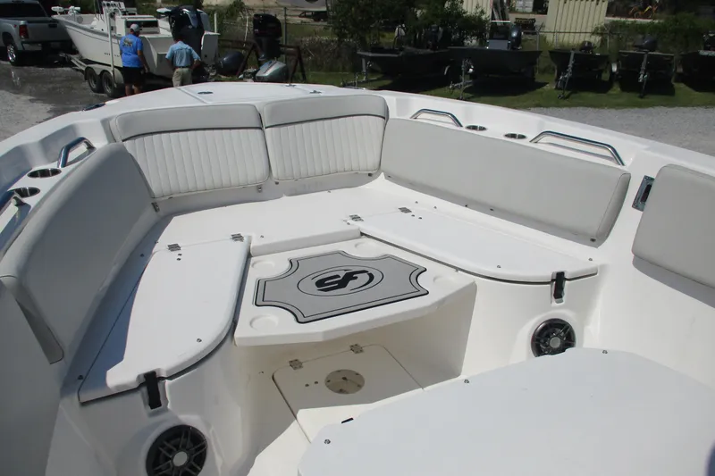 Slide: The Image of 2024 Sea Fox 268 Commander boat interior with spacious seating and modern design. - 6