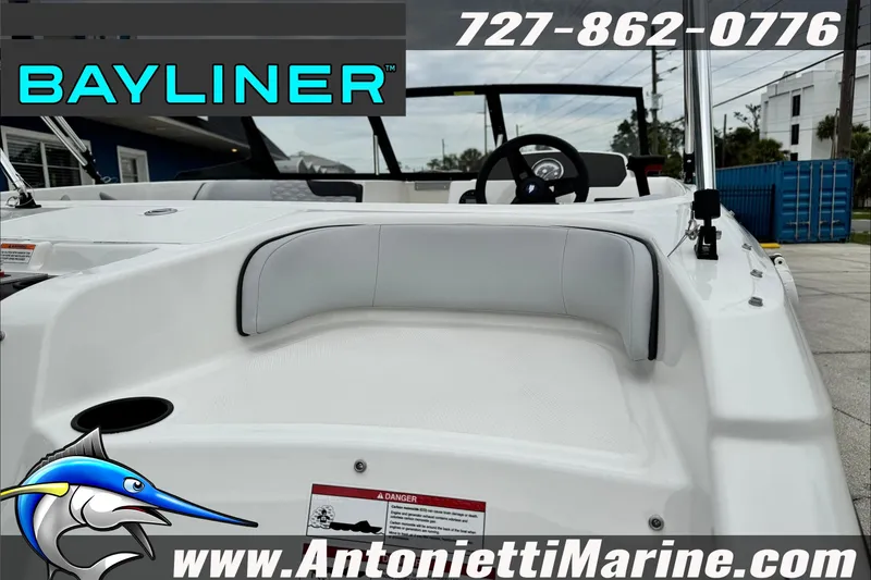 Slide: The Image of 2026 Bayliner Element E17 boat interior with seating, displayed at Antonietti Marine. - 11