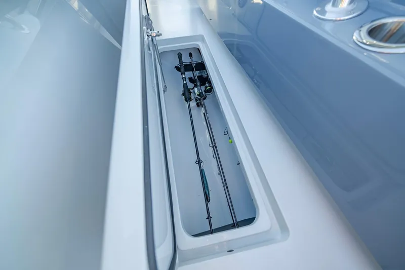 Slide: The Image of 2024 Valhalla Boatworks V-29 Hybrid fishing rod storage compartment. - 18