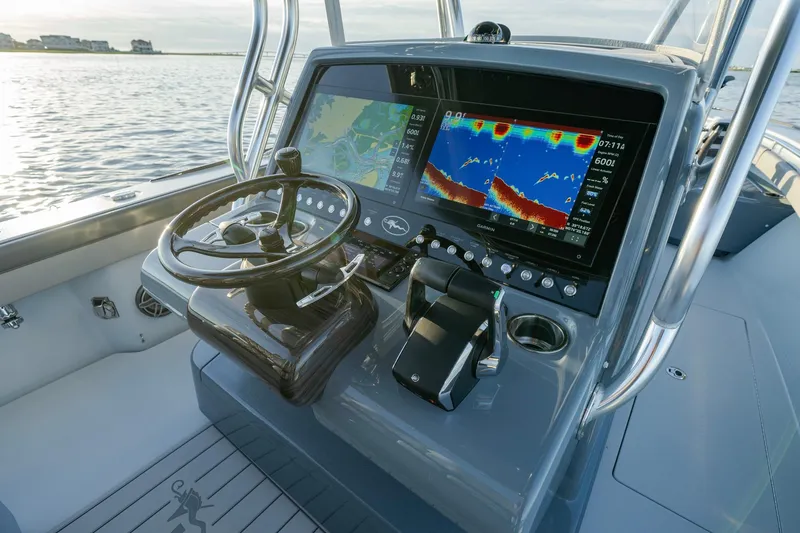 Slide: The Image of 2024 Valhalla Boatworks V-29 Hybrid dashboard with advanced navigation and control systems. - 20